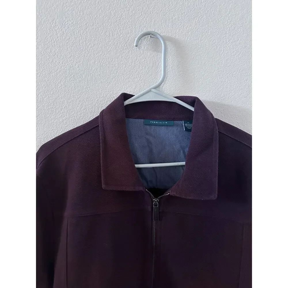 Perry Ellis mens size XL‎ maroon purple bomber jacket zip up cotton blend